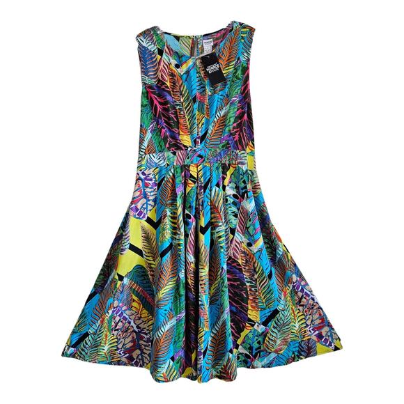 MONROE & MAIN Women's XL Midi Dress Tropical Sleeveless Floral Flared Resort NEW - Picture 2 of 8